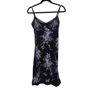 BCBG M Black Purple Slip Dress Dark Floral Mesh Babydoll Y2K Indie Sleaze Fairy